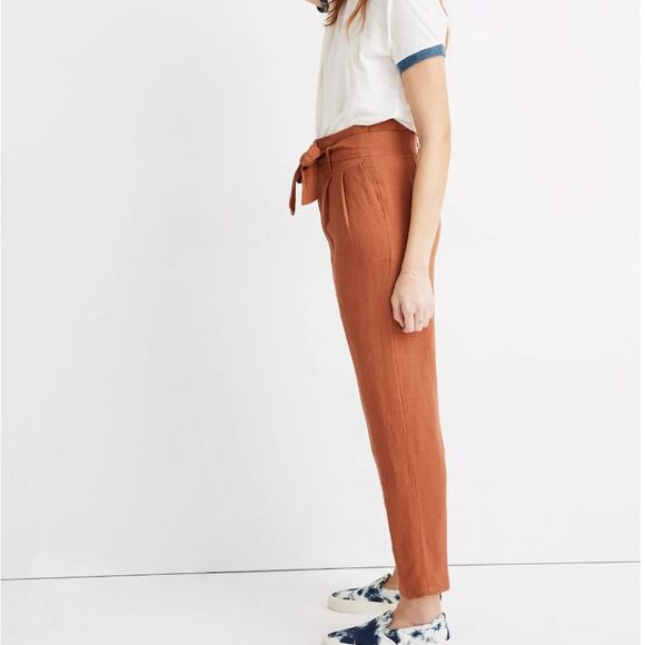 MADEWELL Linen Blend High Rise Crop Pants Rust 0 - Picture 2 of 11